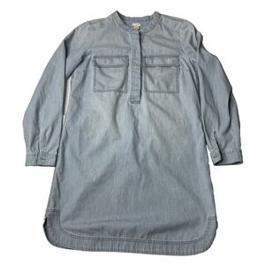 J Crew Shirt Dress Womens Small Blue Dress Chambray Denim Pockets Long Sleeve